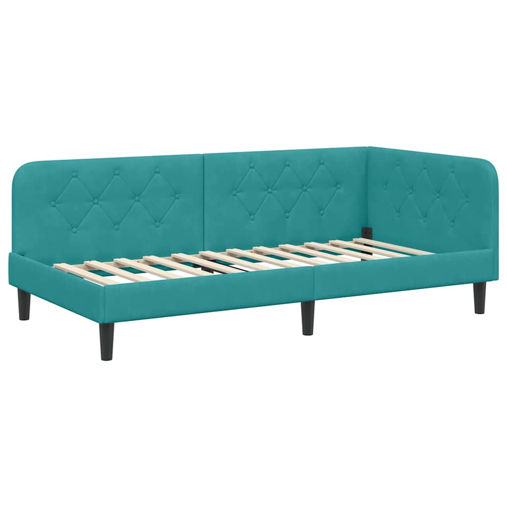 vidaXL Rama łóżka narożnego Turkusowy 100 x 200 cm Aksamit