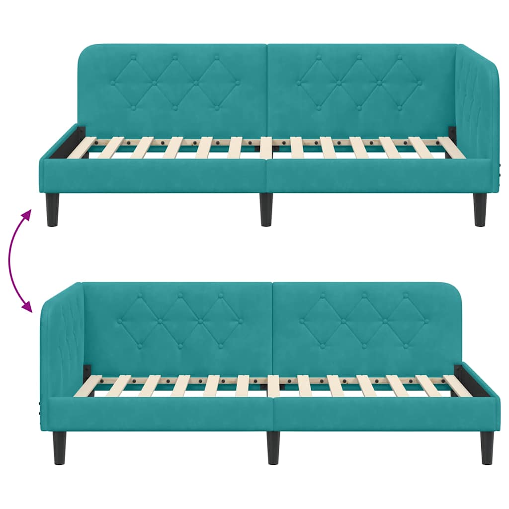 vidaXL Rama łóżka narożnego Turkusowy 100 x 200 cm Aksamit