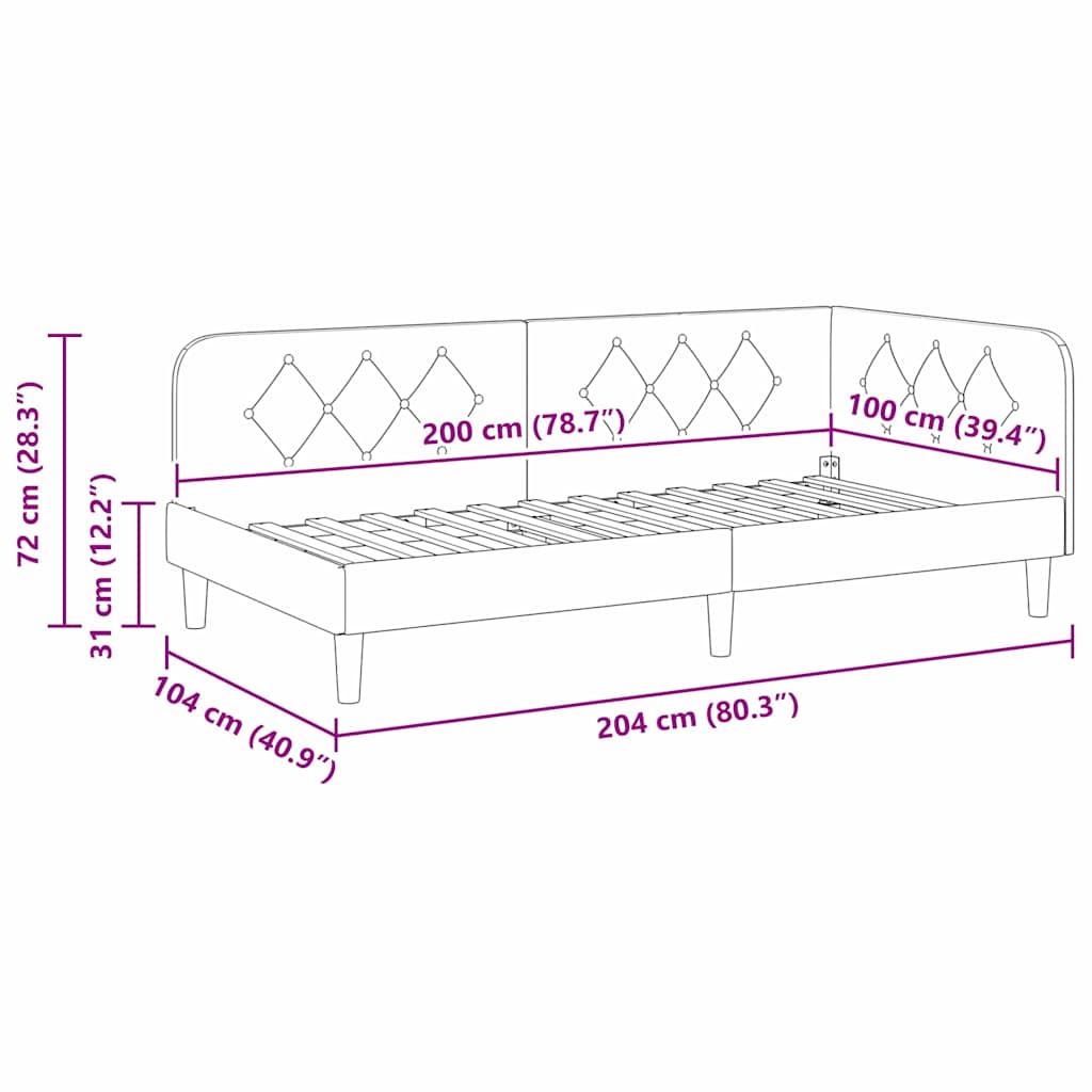 vidaXL Rama łóżka narożnego Turkusowy 100 x 200 cm Aksamit