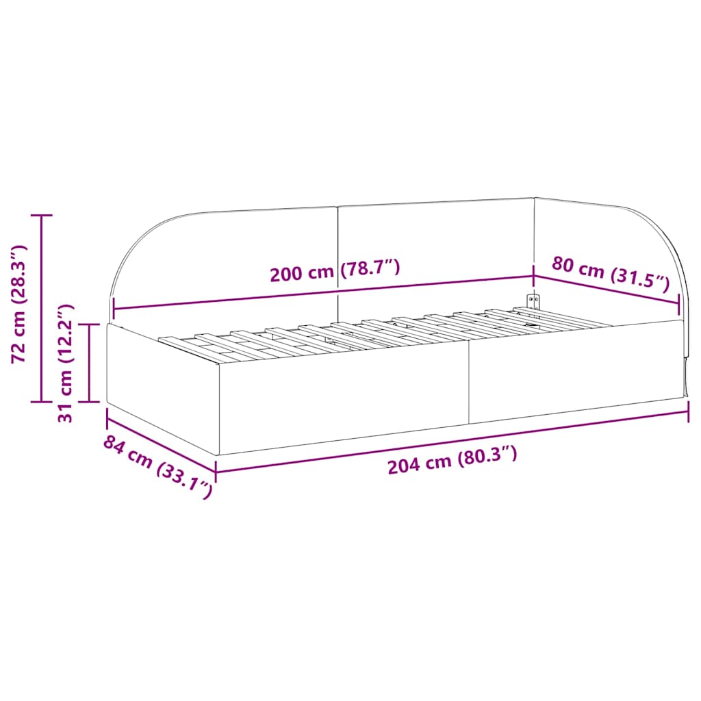 vidaXL Rama łóżka narożnego Ciemnoszary 80 cm x 200 cm Aksamit