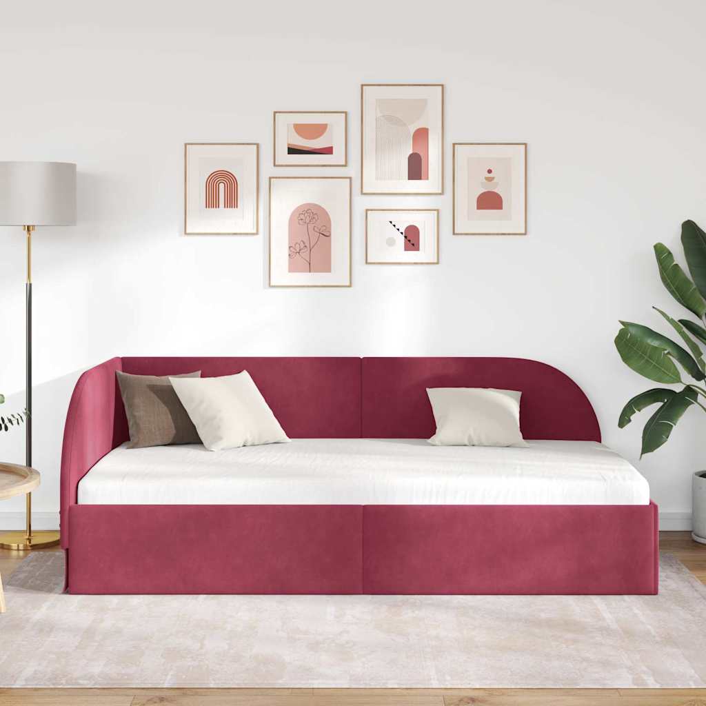 vidaXL Rama łóżka narożnego Czerwone wino 80 cm x 200 cm Aksamit