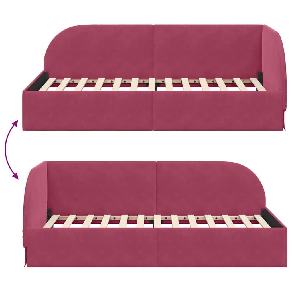 vidaXL Rama łóżka narożnego Czerwone wino 80 cm x 200 cm Aksamit