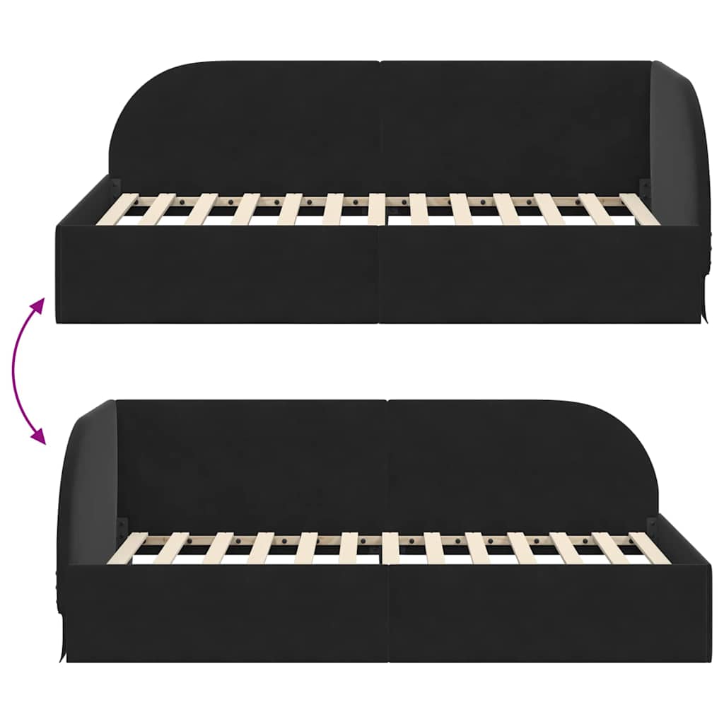 vidaXL Rama łóżka narożnego Z zagłówkiem Czarny 80 cm x 200 cm Aksamit