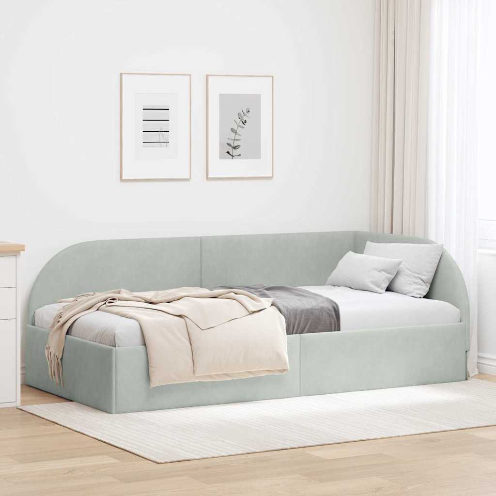 vidaXL Rama łóżka narożnego Jasnoszary 90 x 190 cm Aksamit