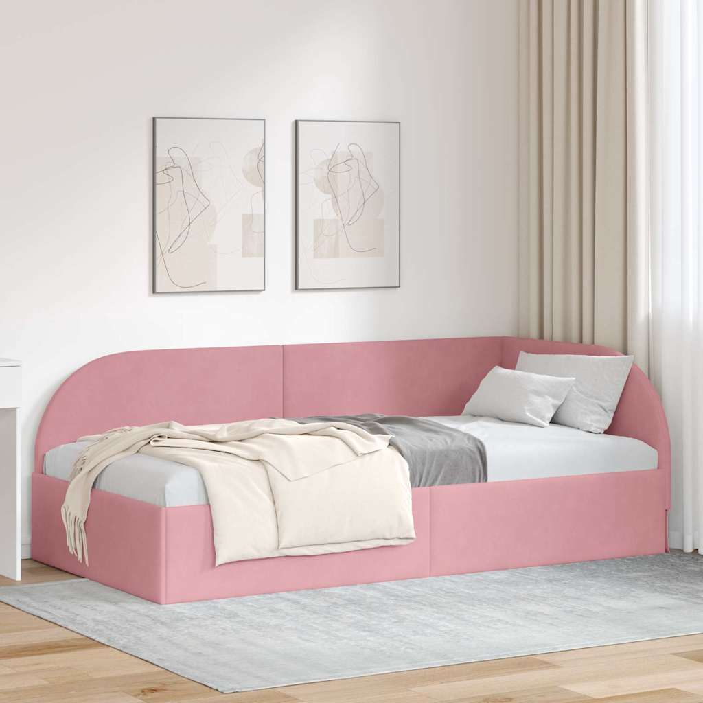 vidaXL Rama łóżka narożnego Różowy 90 x 190 cm Aksamit