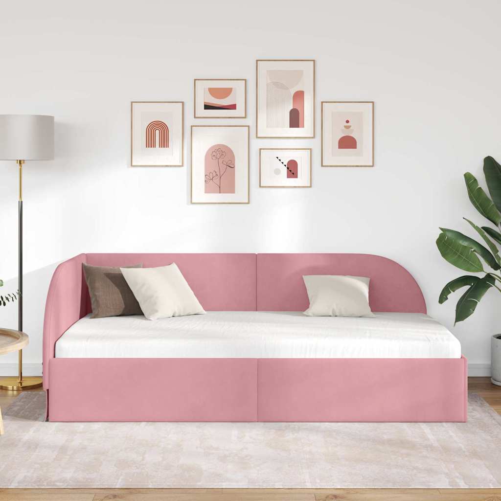 vidaXL Rama łóżka narożnego Różowy 90 x 190 cm Aksamit