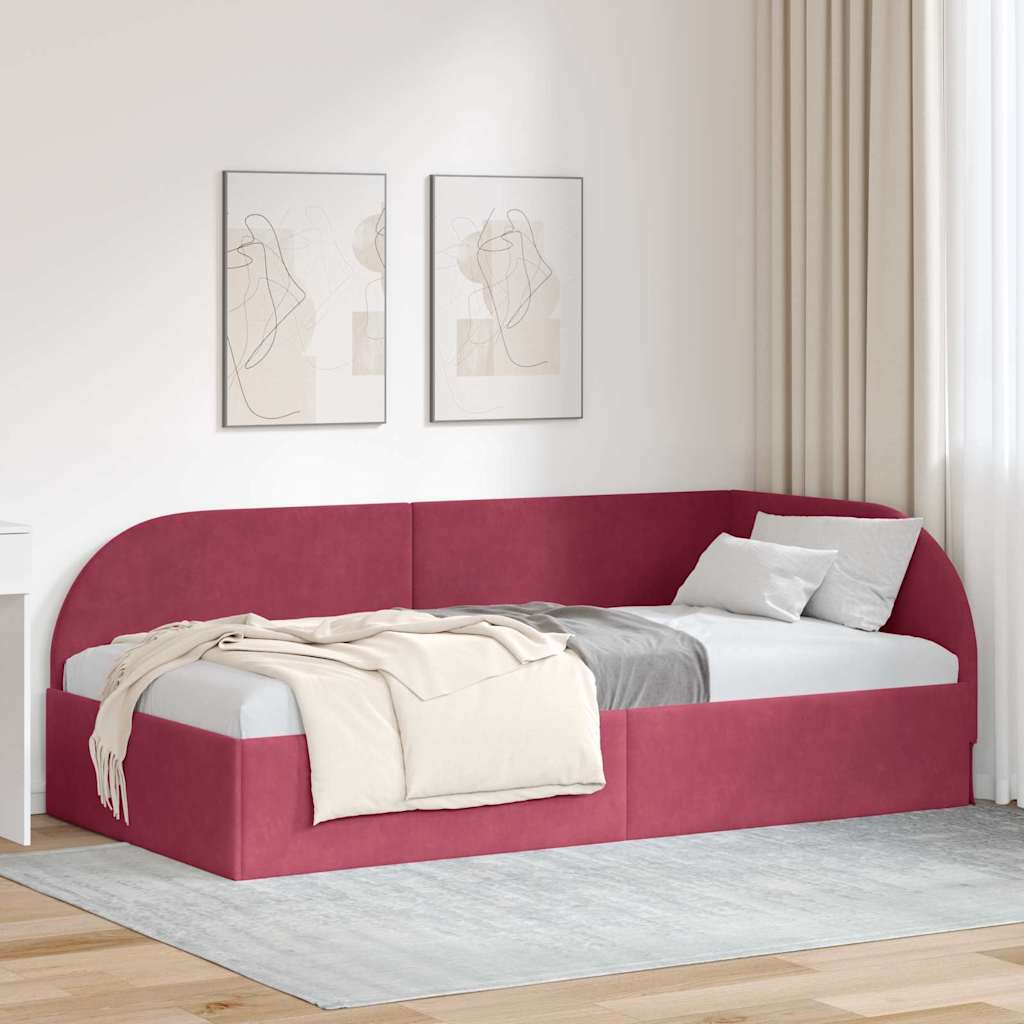vidaXL Rama łóżka narożnego Czerwone wino 90 cm x 190 cm Aksamit