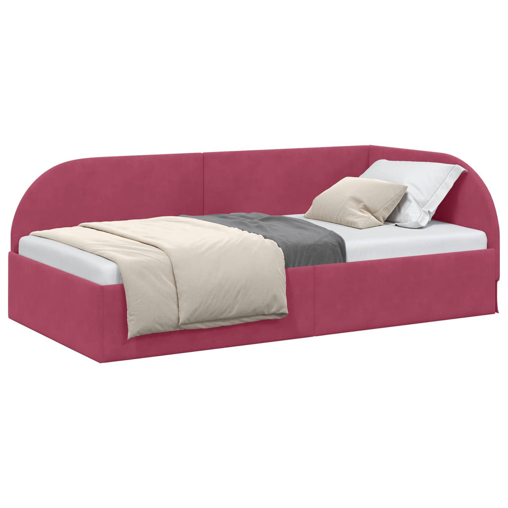 vidaXL Rama łóżka narożnego Czerwone wino 90 cm x 190 cm Aksamit