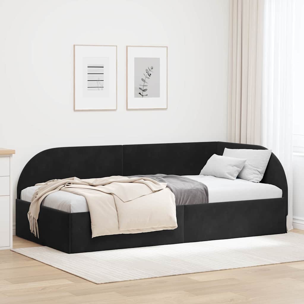 vidaXL Rama łóżka narożnego Z zagłówkiem Czarny 90 cm x 190 cm Aksamit