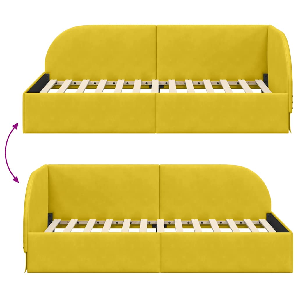 vidaXL Rama łóżka narożnego Z zagłówkiem Żółty 90 cm x 190 cm Aksamit