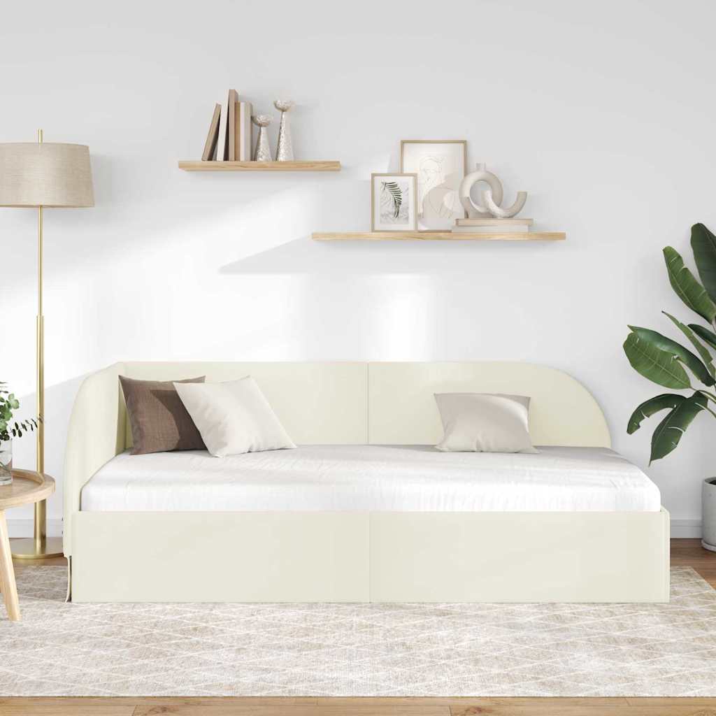 vidaXL Rama łóżka narożnego Kremowy 90 x 190 cm Aksamit