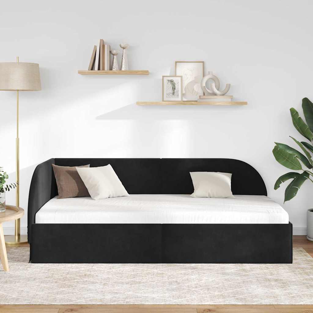 vidaXL Rama łóżka narożnego Z zagłówkiem Czarny 90 cm x 200 cm Aksamit