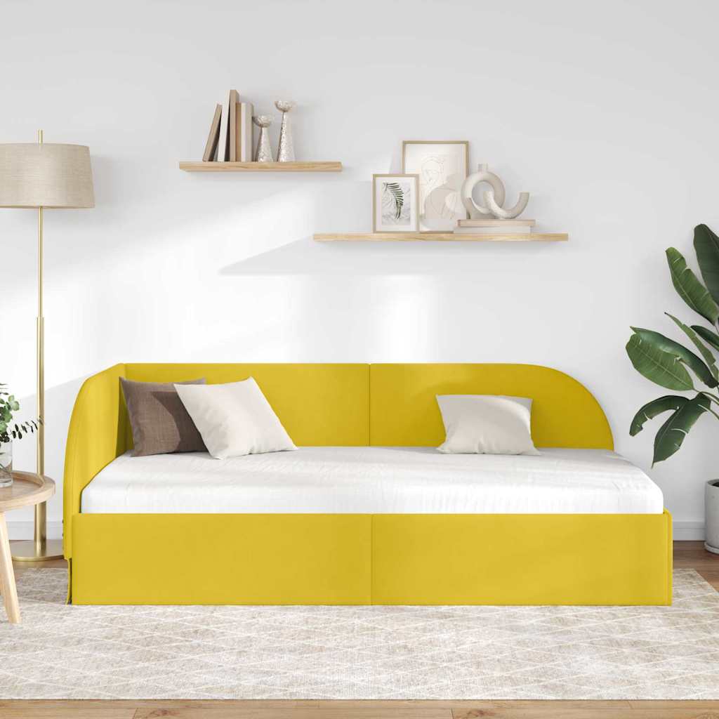 vidaXL Rama łóżka narożnego Z zagłówkiem Żółty 90 cm x 200 cm Aksamit