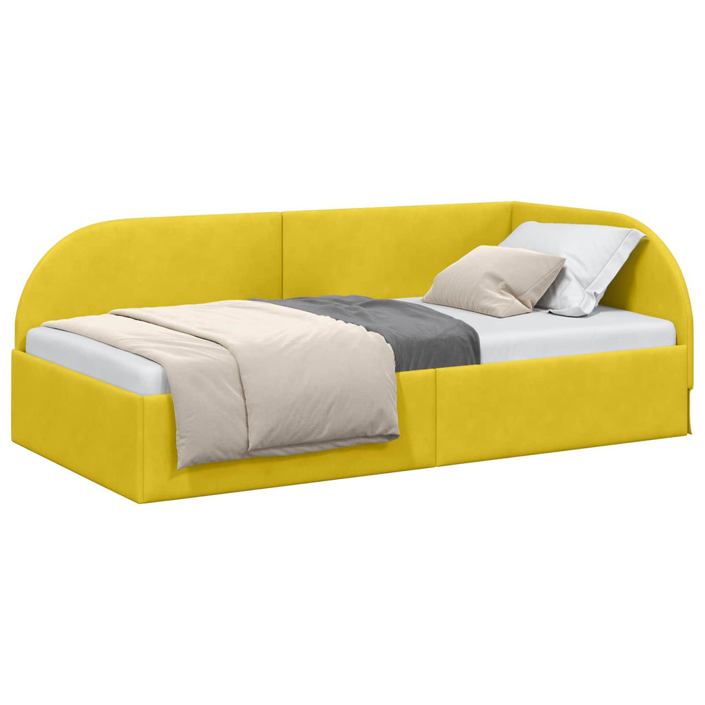 vidaXL Rama łóżka narożnego Z zagłówkiem Żółty 90 cm x 200 cm Aksamit
