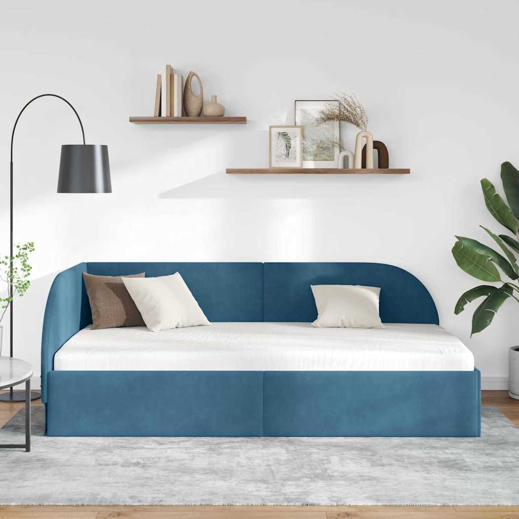 vidaXL Rama łóżka narożnego Niebieski 100 x 200 cm Aksamit