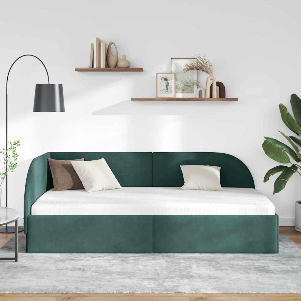 vidaXL Rama łóżka narożnego Ciemna zieleń 100 x 200 cm Aksamit