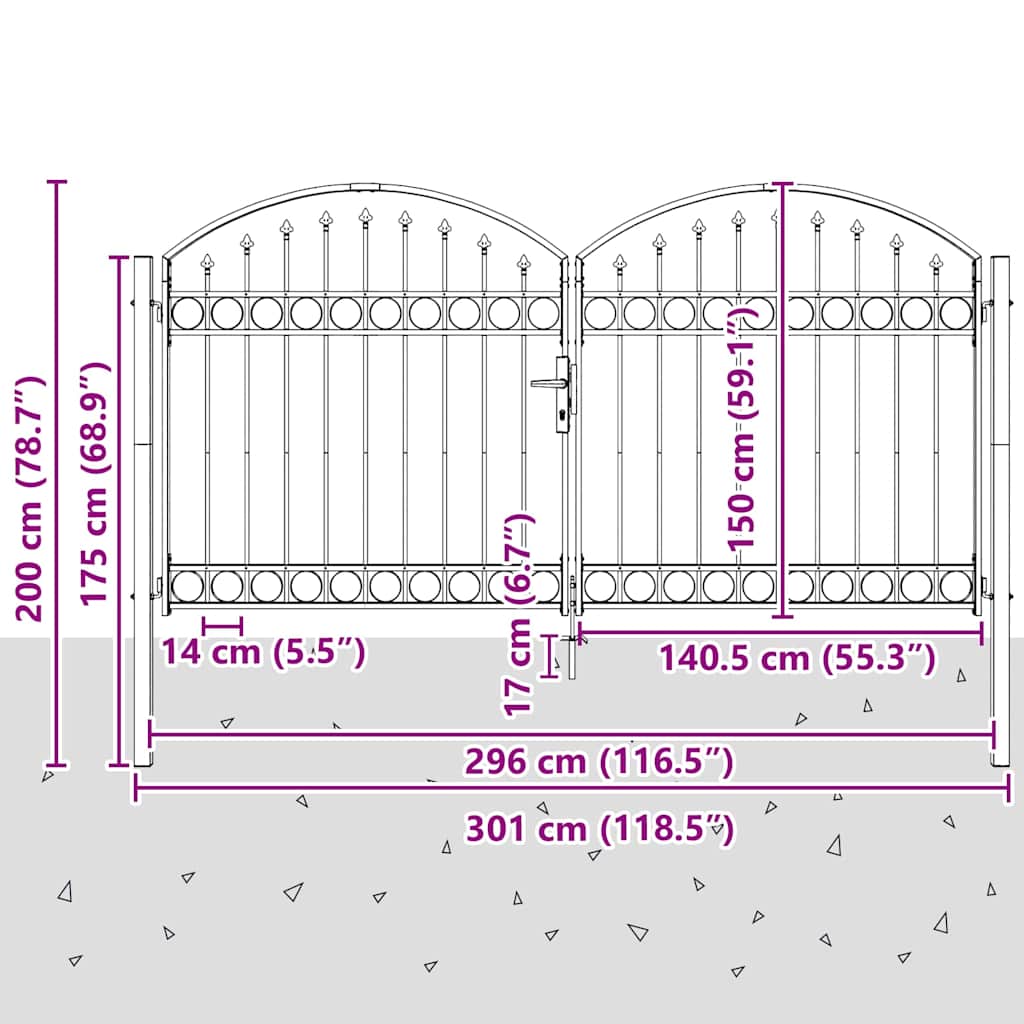 vidaXL Brama ogrodzeniowa ASSEN 301 x 200 cm Stal Szary Zamykane