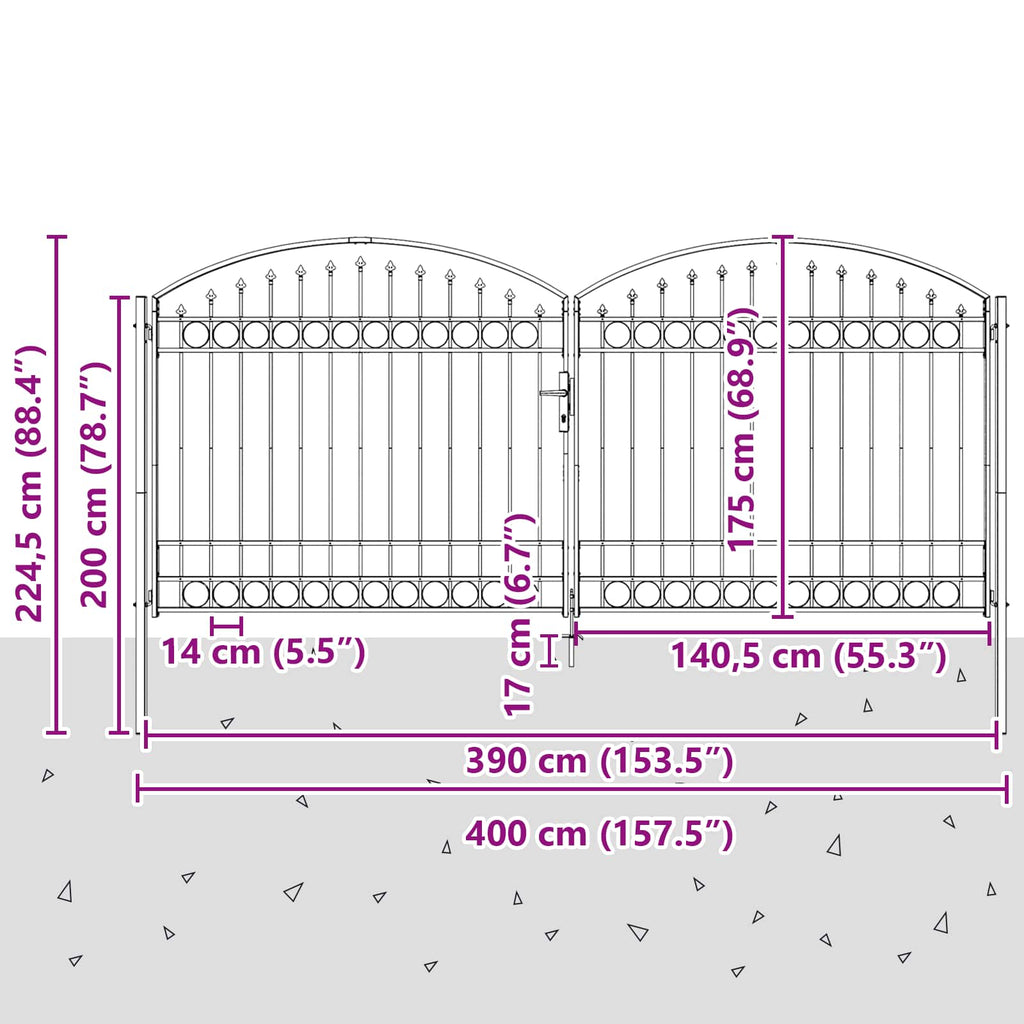 vidaXL Brama ogrodzeniowa ASSEN 401 x 224,5 cm Stal Szary Zamykane