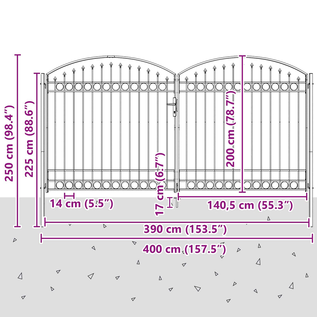 vidaXL Brama ogrodzeniowa ASSEN 401 x 250 cm Stal Szary Zamykane