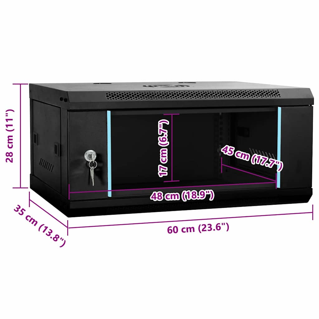 vidaXL Szafa sieciowa z przechowywaniem Czarny 60 x 35 x 28 cm Stal