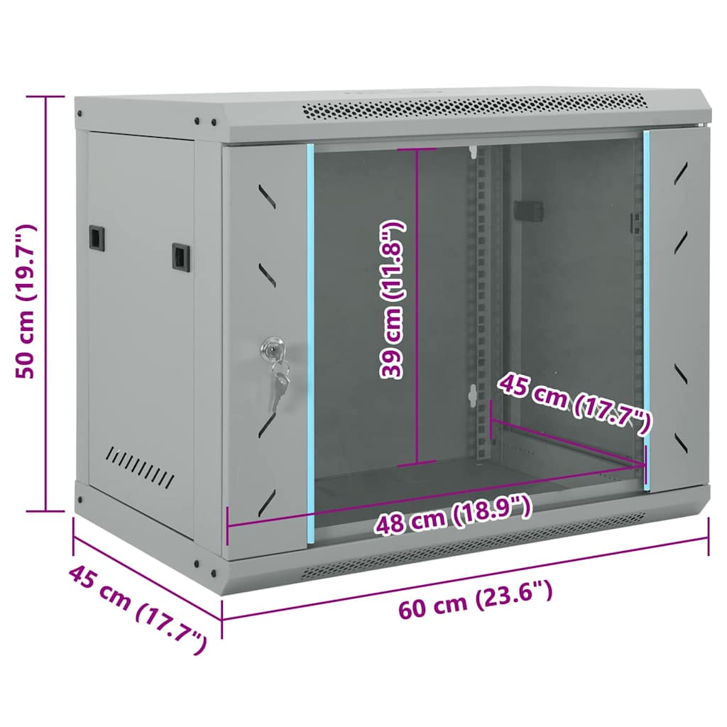 vidaXL Szafa sieciowa z przechowywaniem Szary 60 x 45 x 50 cm Stal