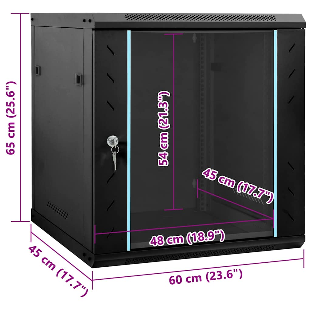 vidaXL Szafa sieciowa z przechowywaniem Czarny 60 x 45 x 65 cm Stal