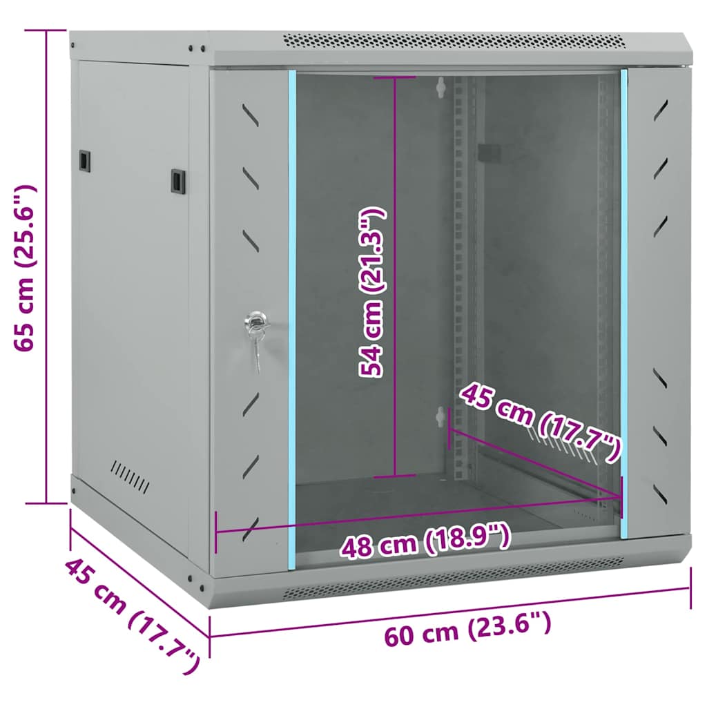 vidaXL Szafa sieciowa z przechowywaniem Szary 60 x 45 x 65 cm Stal