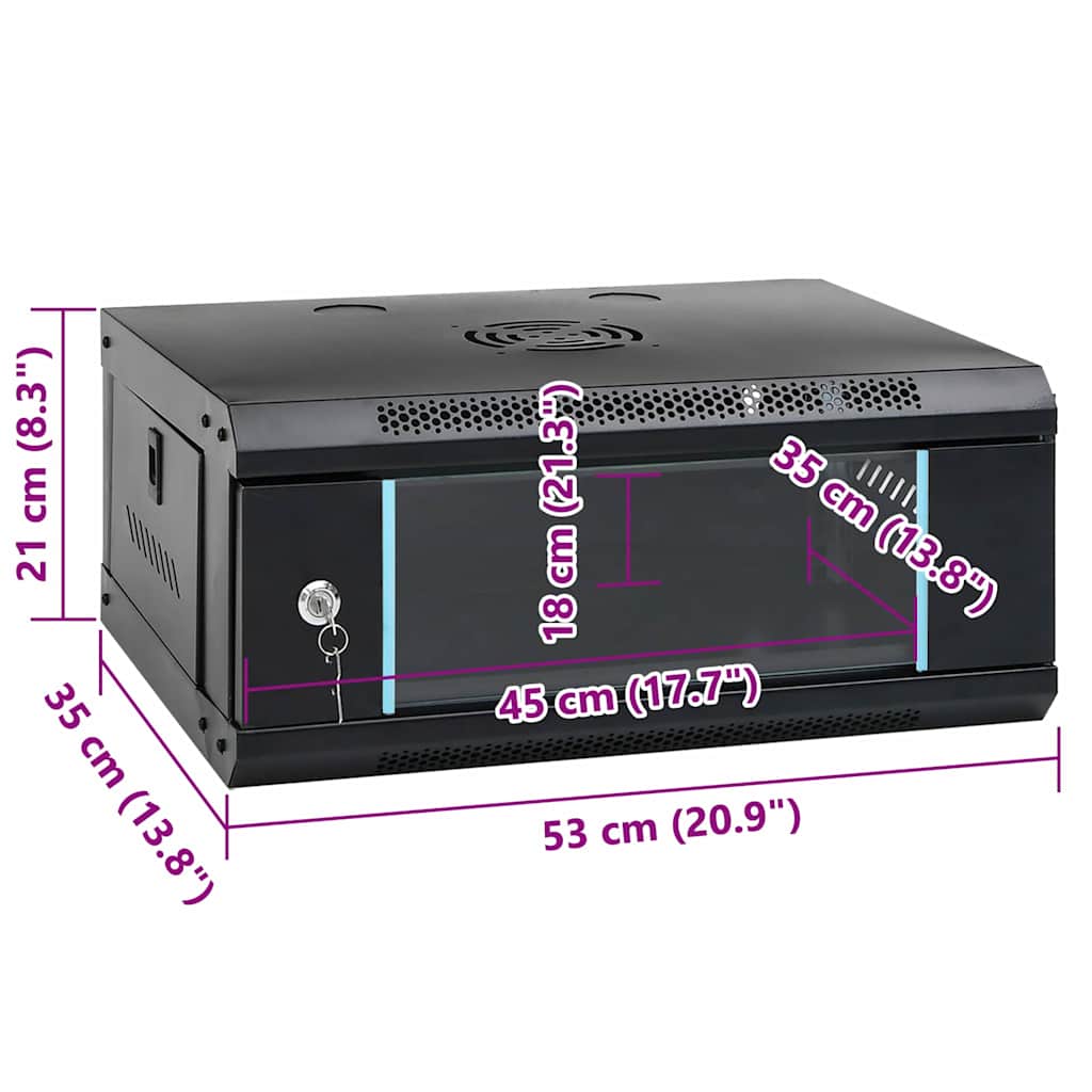 vidaXL Szafa sieciowa z przechowywaniem Czarny 53 x 35 x 21 cm Stal