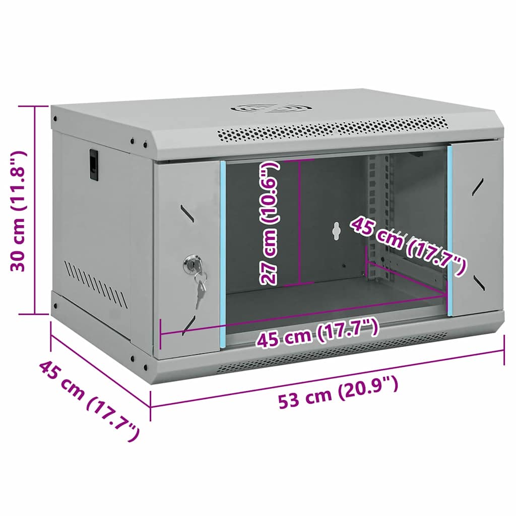 vidaXL Szafa sieciowa z przechowywaniem Szary 53 x 45 x 30 cm Stal