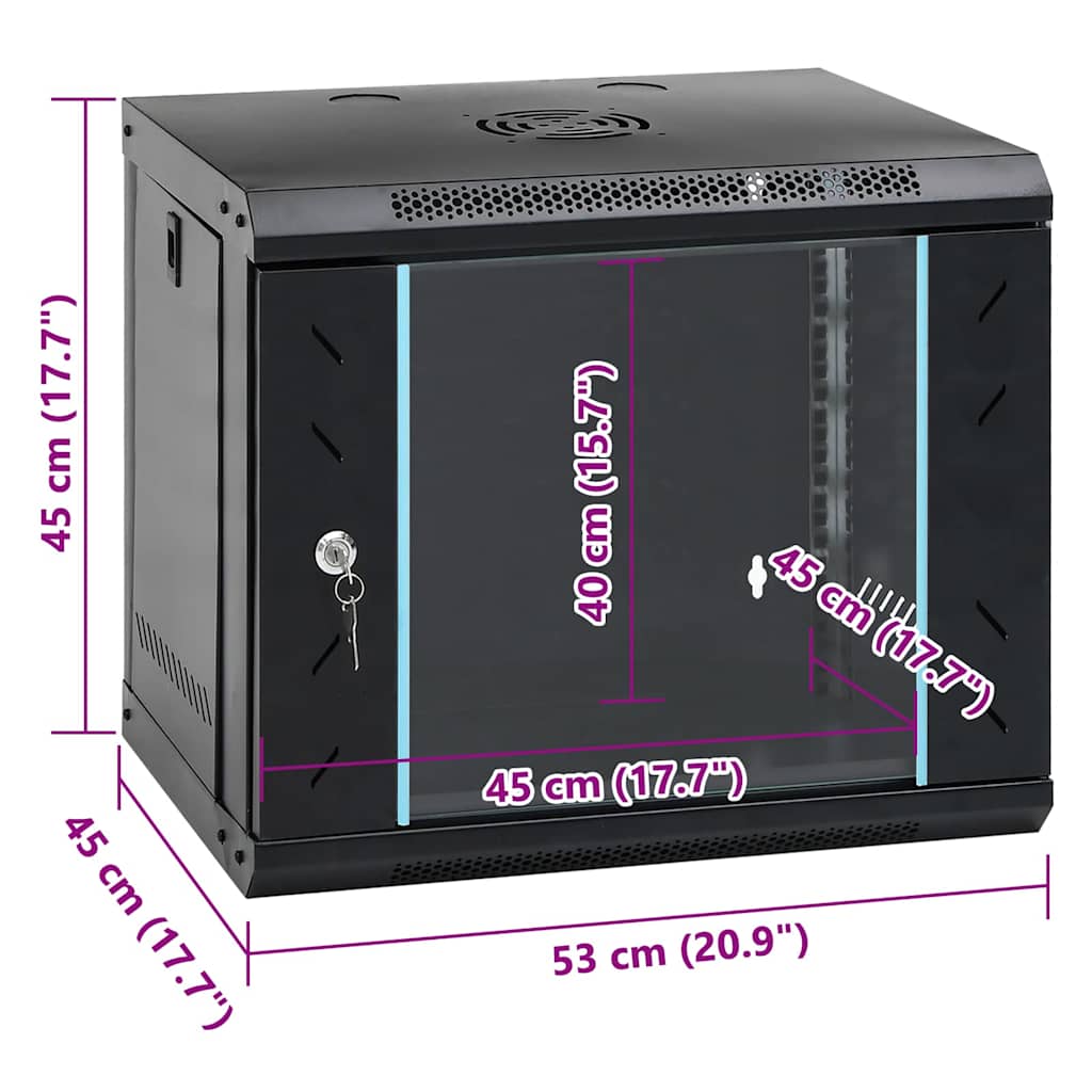 vidaXL Szafa sieciowa z przechowywaniem Czarny 53 x 45 x 45 cm Stal