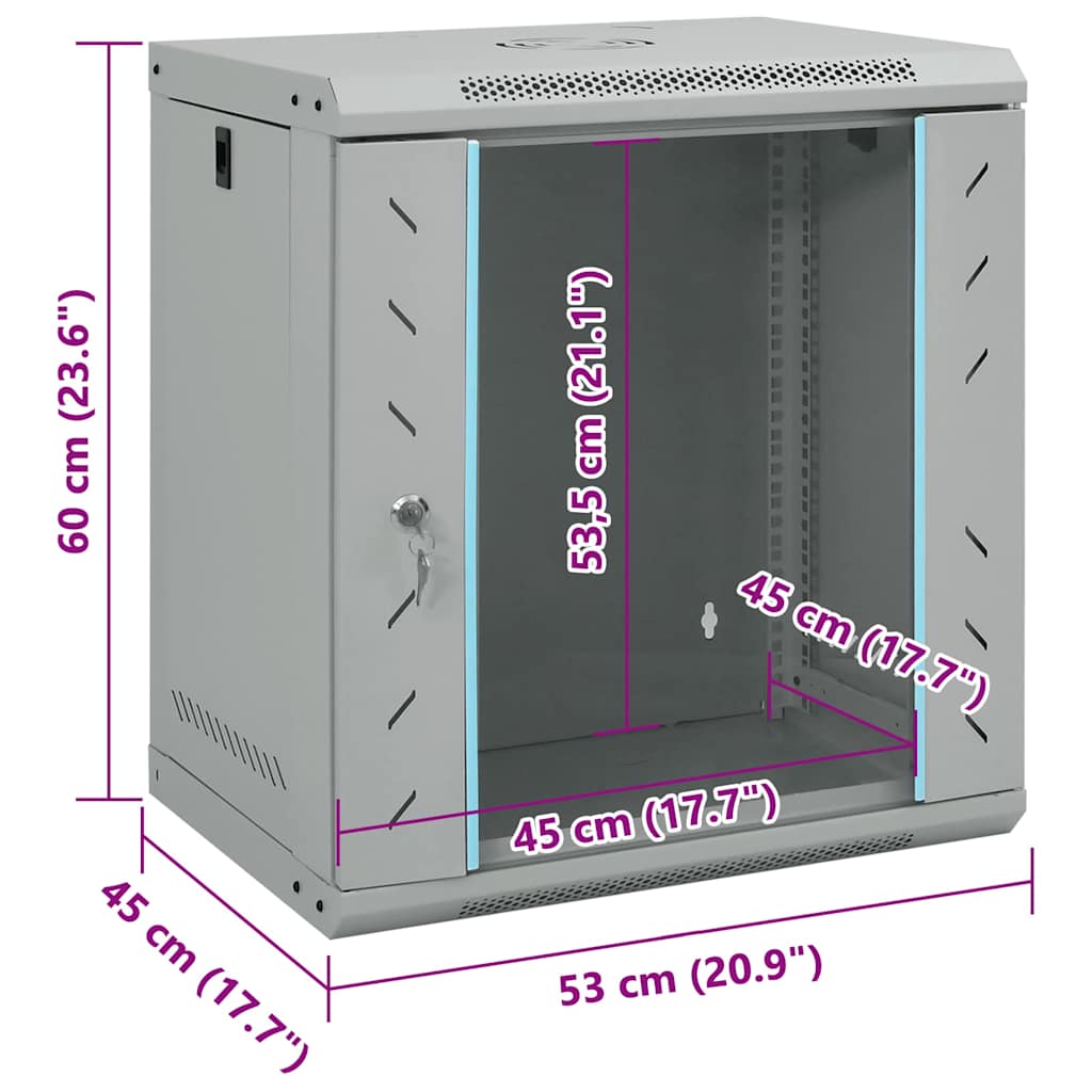 vidaXL Szafa sieciowa z przechowywaniem Szary 53 x 45 x 60 cm Stal