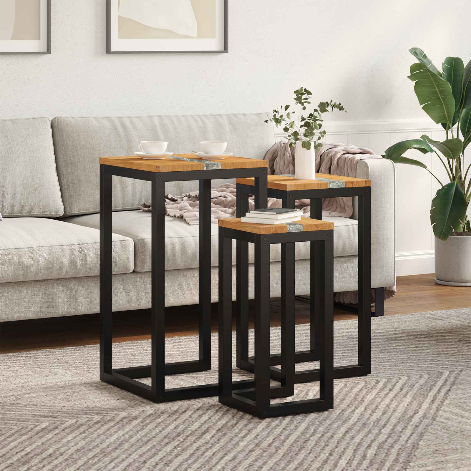 vidaXL Stolik Nesting 3 szt. brązowy Lite drewno teakowe
