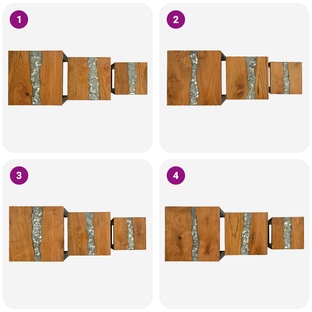 vidaXL Stolik Nesting 3 szt. brązowy Lite drewno teakowe
