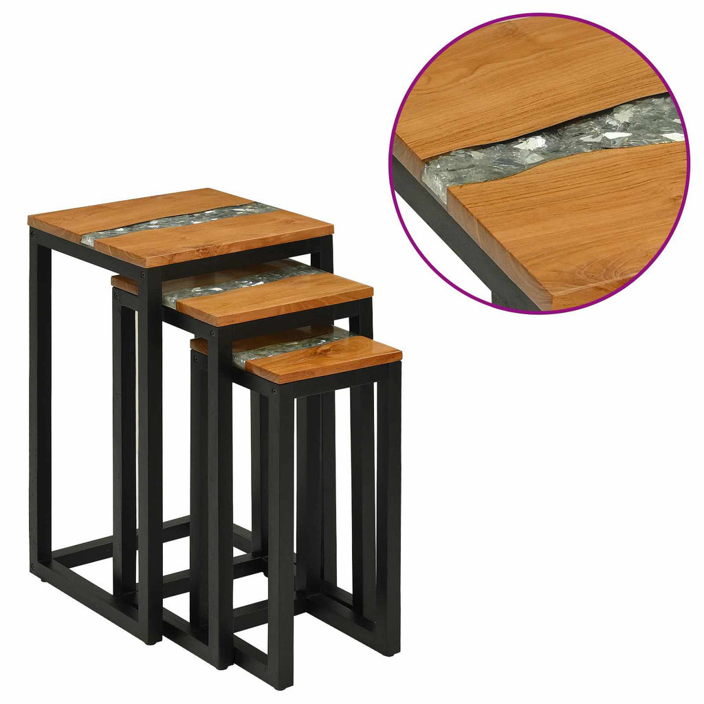 vidaXL Stolik Nesting 3 szt. brązowy Lite drewno teakowe