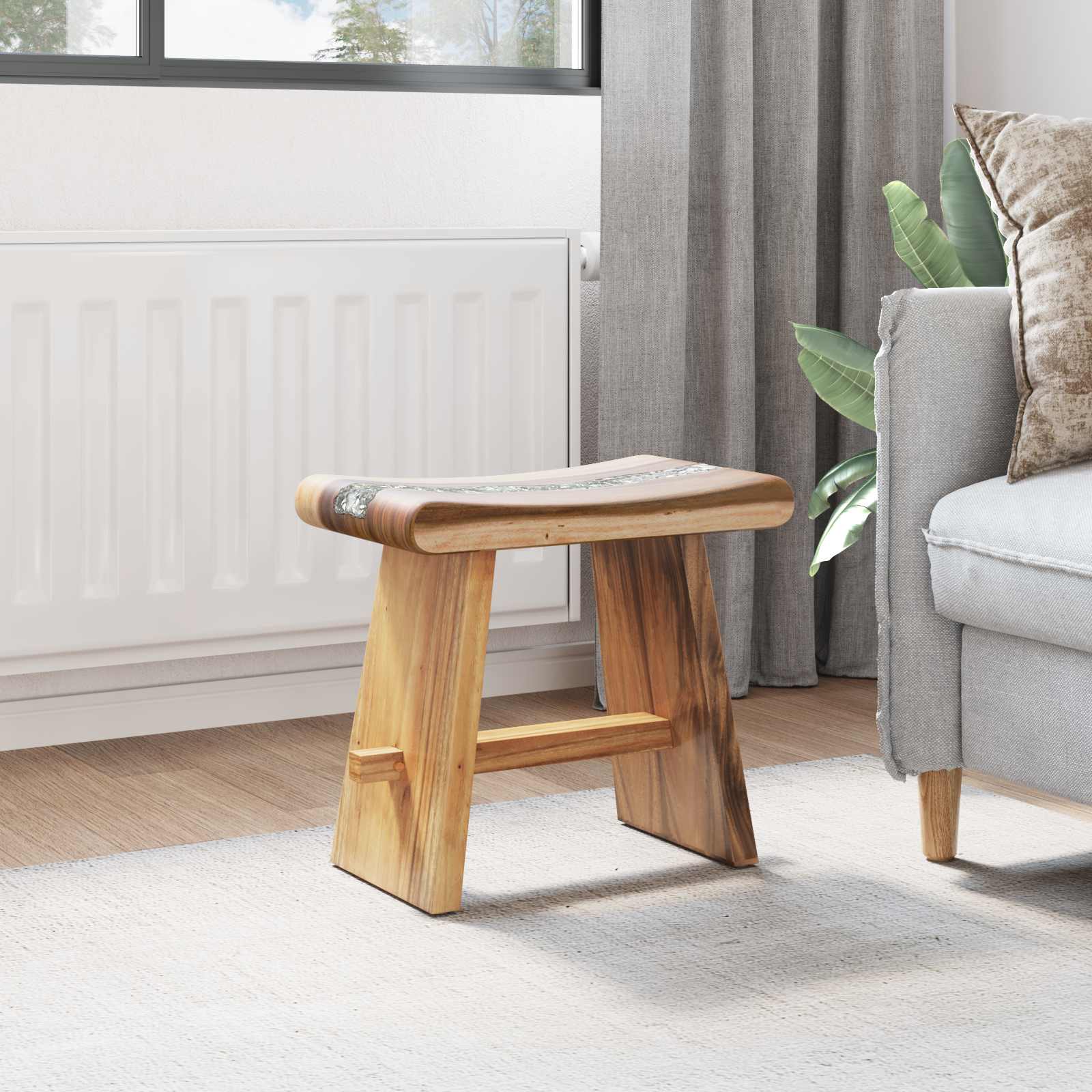 vidaXL Taboret prysznicowy Naturalny 50 x 30 x 44 cm Drewno Suar