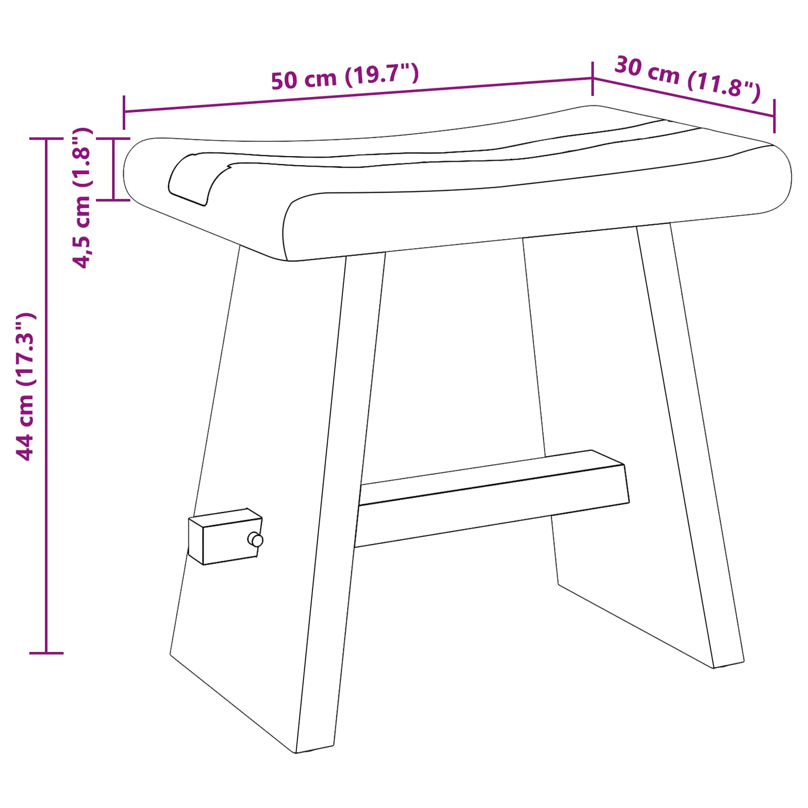 vidaXL Taboret prysznicowy Naturalny 50 x 30 x 44 cm Drewno Suar