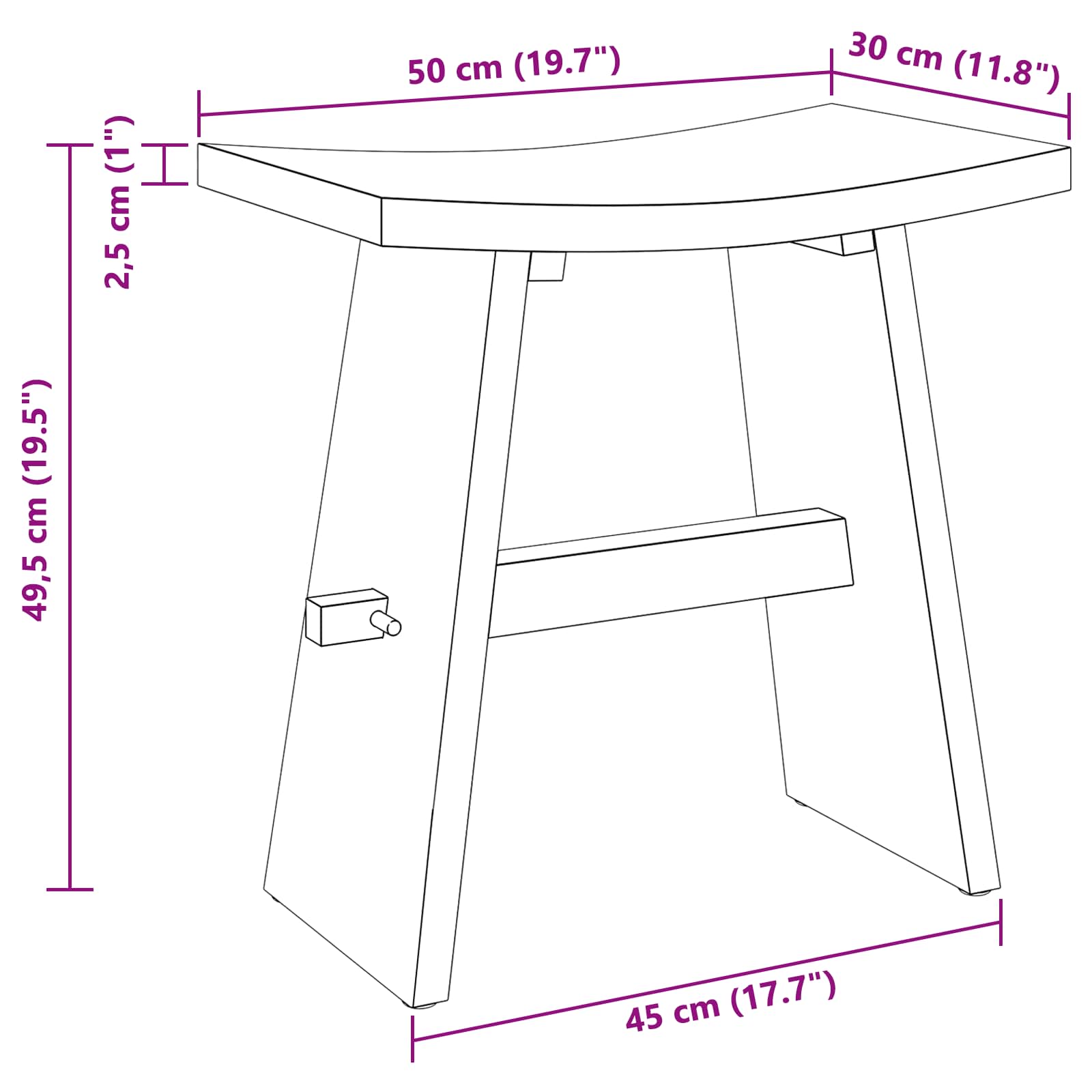 vidaXL Stołek łazienkowy Brązowy 50 x 29,5 x 50,5 cm