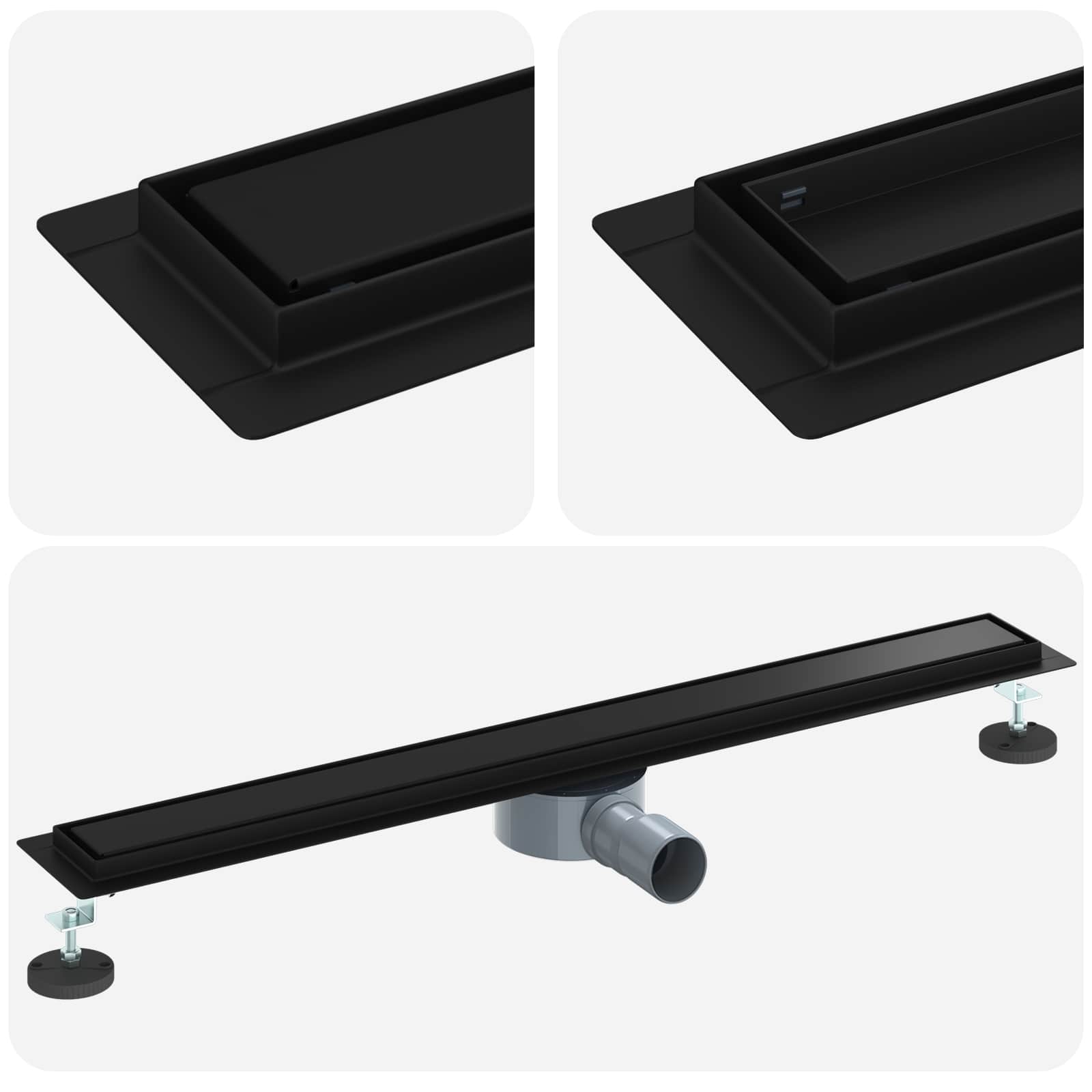 vidaXL Odpływ prysznicowy 2 w 1 z syfonem 360° Czarny 80 cm