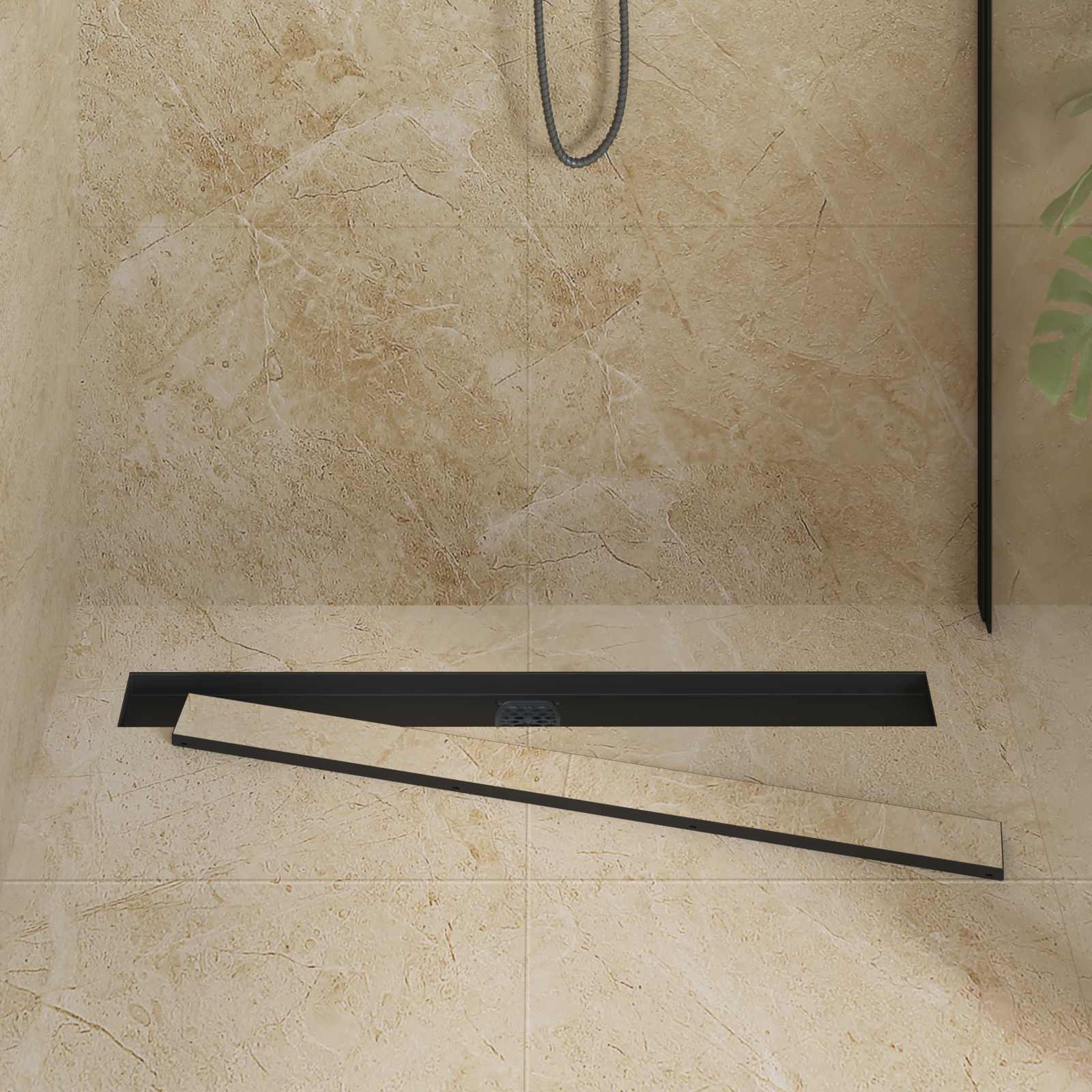 vidaXL Odpływ prysznicowy 2 w 1 z syfonem 360° Czarny 90 cm