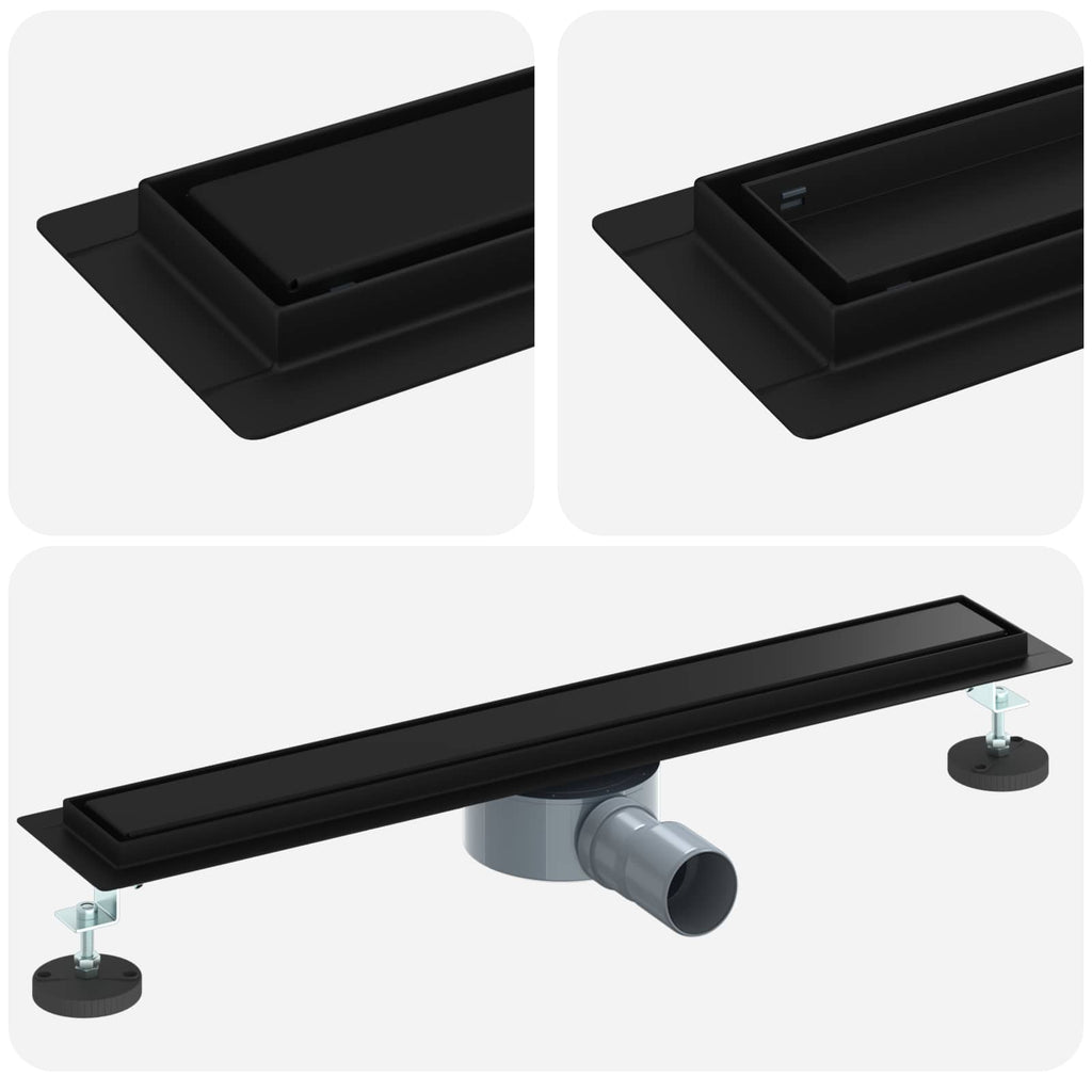 vidaXL Odpływ prysznicowy 2 w 1 z syfonem 360° Czarny 60 cm