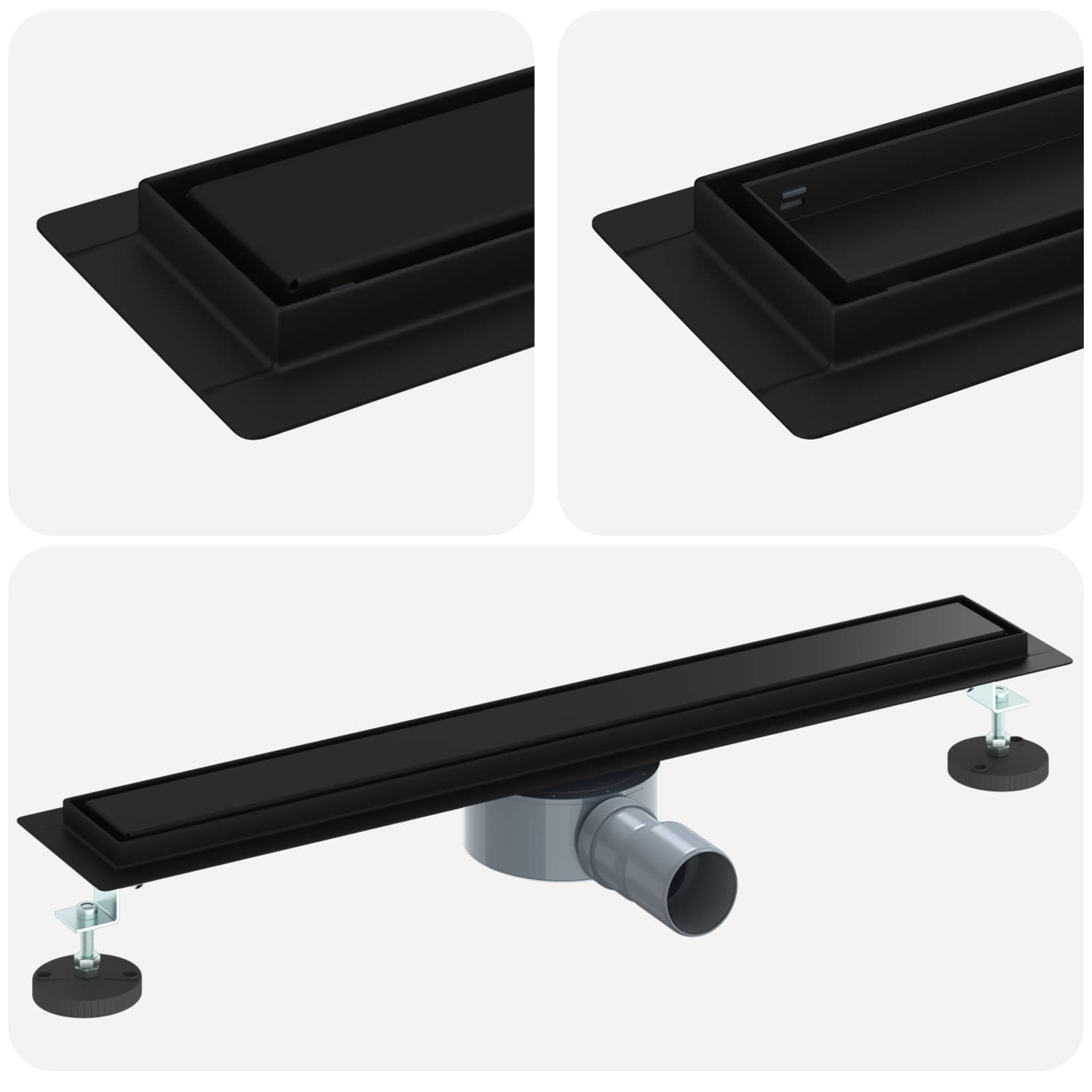 vidaXL Odpływ prysznicowy 2 w 1 z syfonem 360° Czarny 60 cm