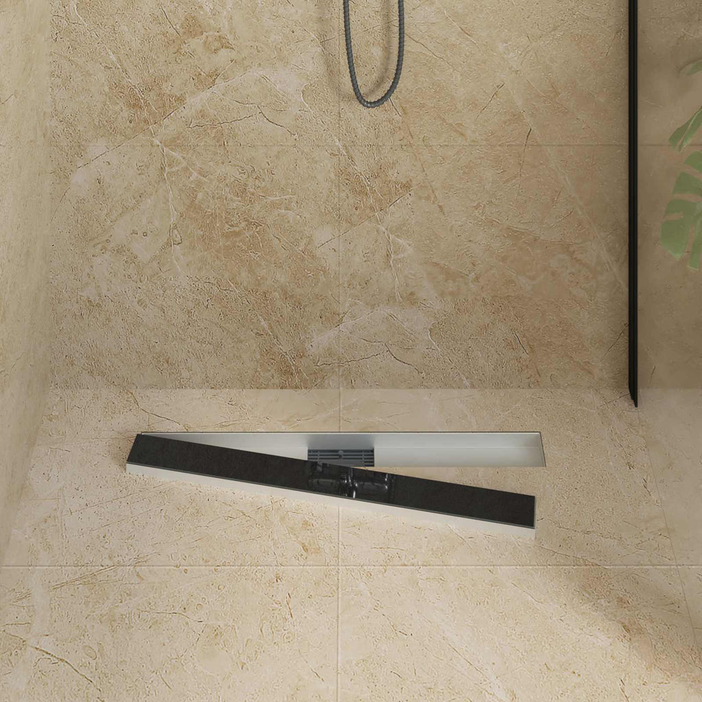 vidaXL Odwodnienie prysznicowe z osłoną szklaną Czarny 80 cm