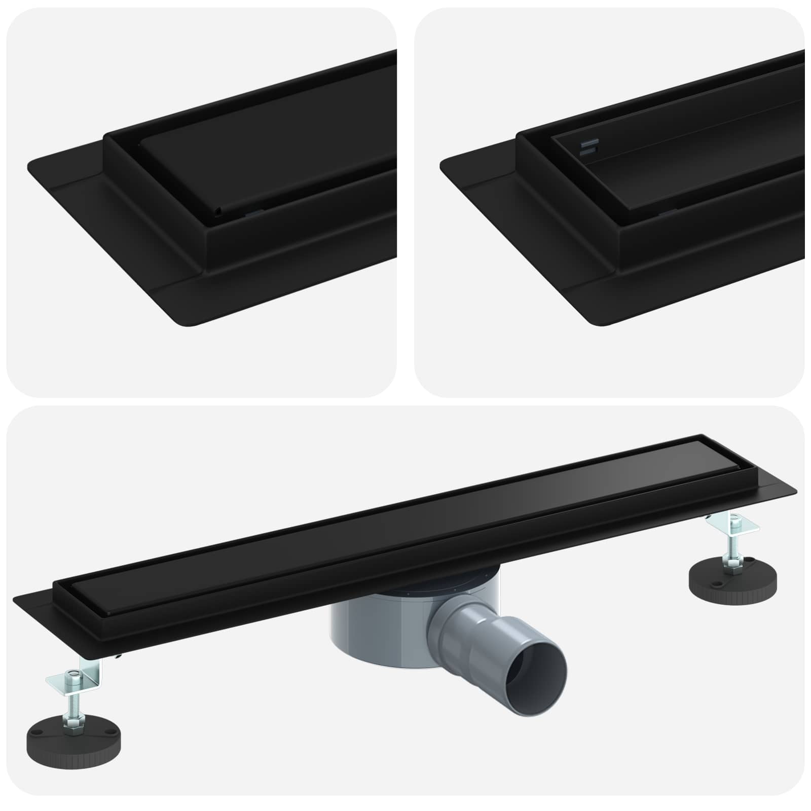 vidaXL Odpływ prysznicowy 2 w 1 z syfonem 360° Czarny 50 cm