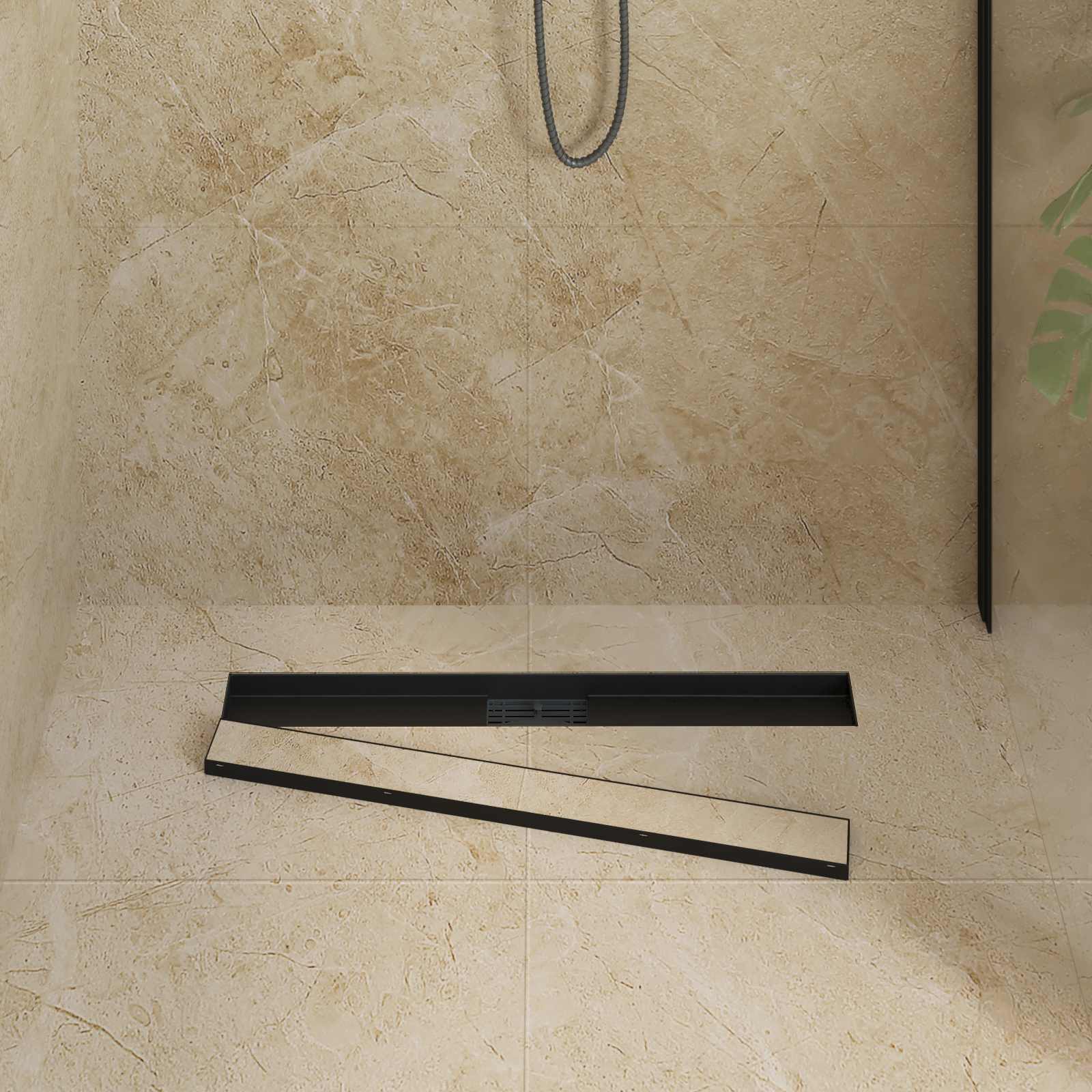 vidaXL 2 w 1 Odwodnienie prysznicowe Czarny 70 cm Stal nierdzewna 304