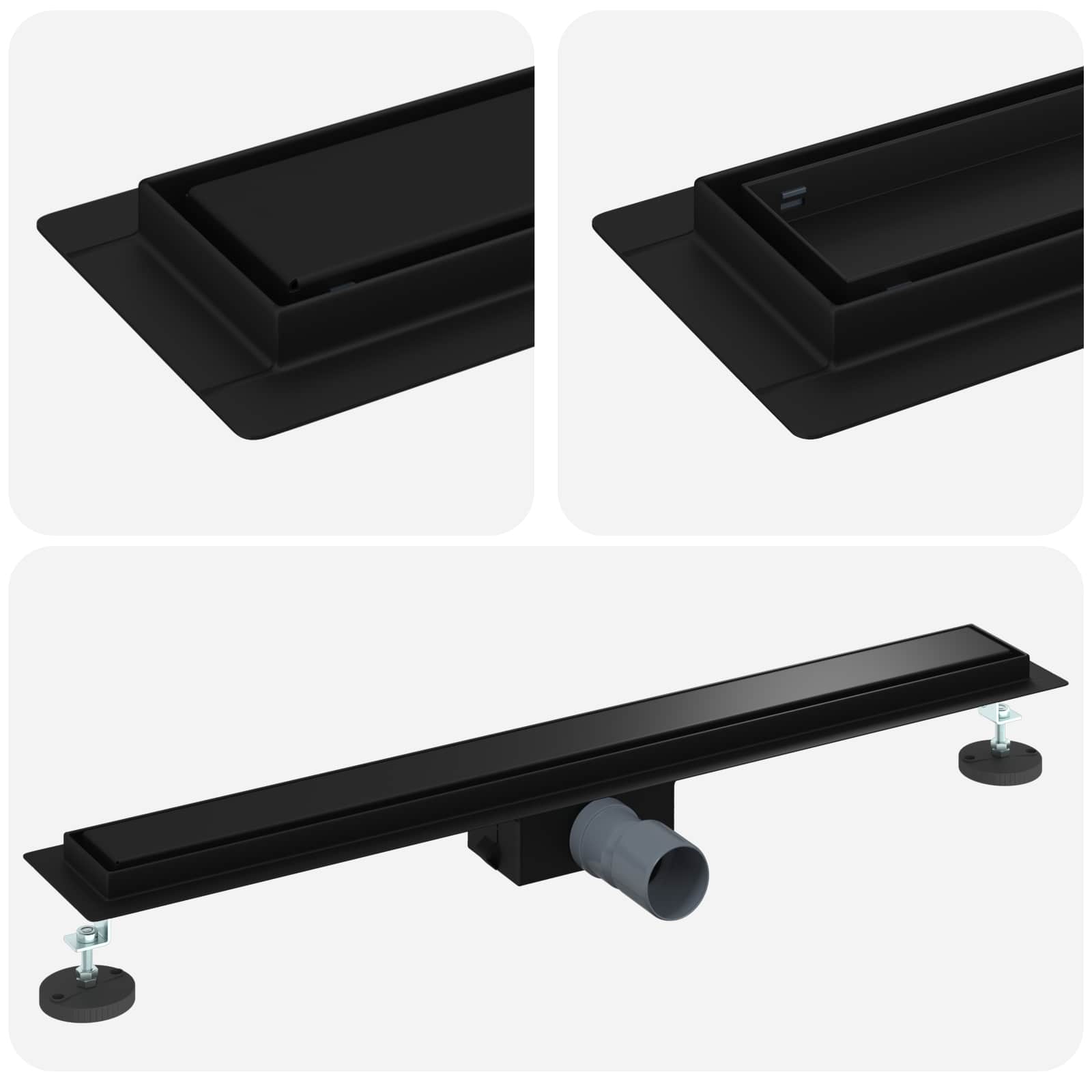 vidaXL 2 w 1 Odwodnienie prysznicowe Czarny 70 cm Stal nierdzewna 304