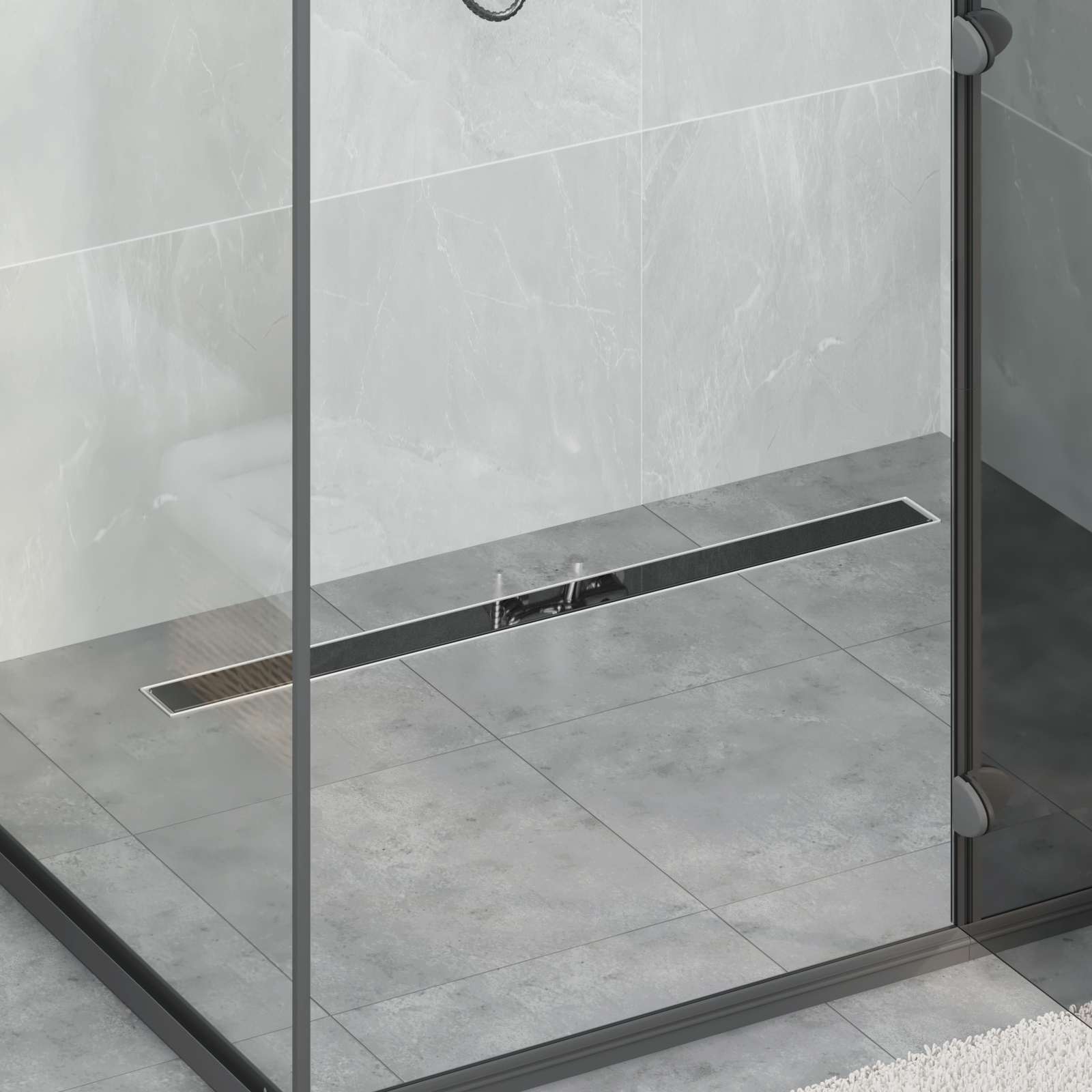 vidaXL Odwodnienie prysznicowe z osłoną szklaną Czarny 90 cm