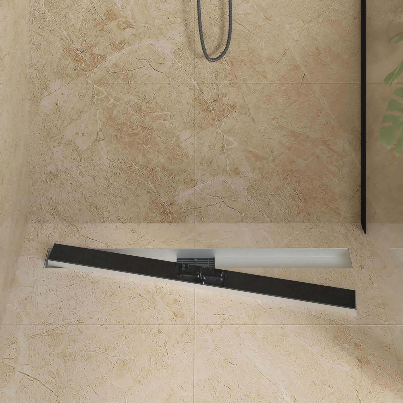 vidaXL Odwodnienie prysznicowe z osłoną szklaną Czarny 90 cm