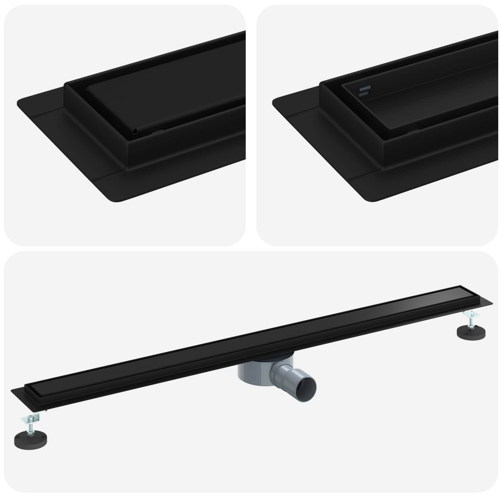 vidaXL Odpływ prysznicowy 2 w 1 z syfonem 360° Czarny 100 cm