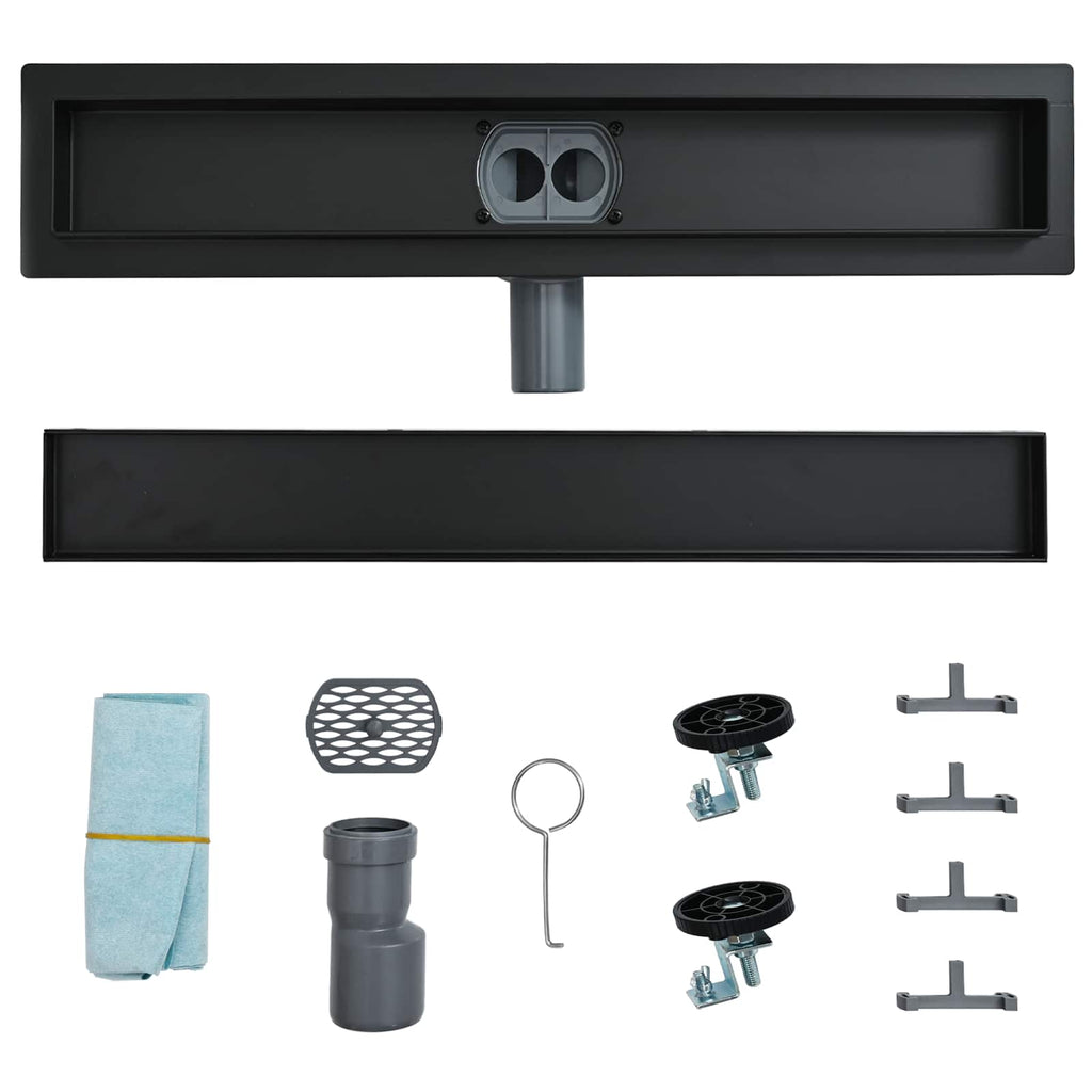 vidaXL Odpływ prysznicowy 2 w 1 z syfonem 360° Czarny 70 cm