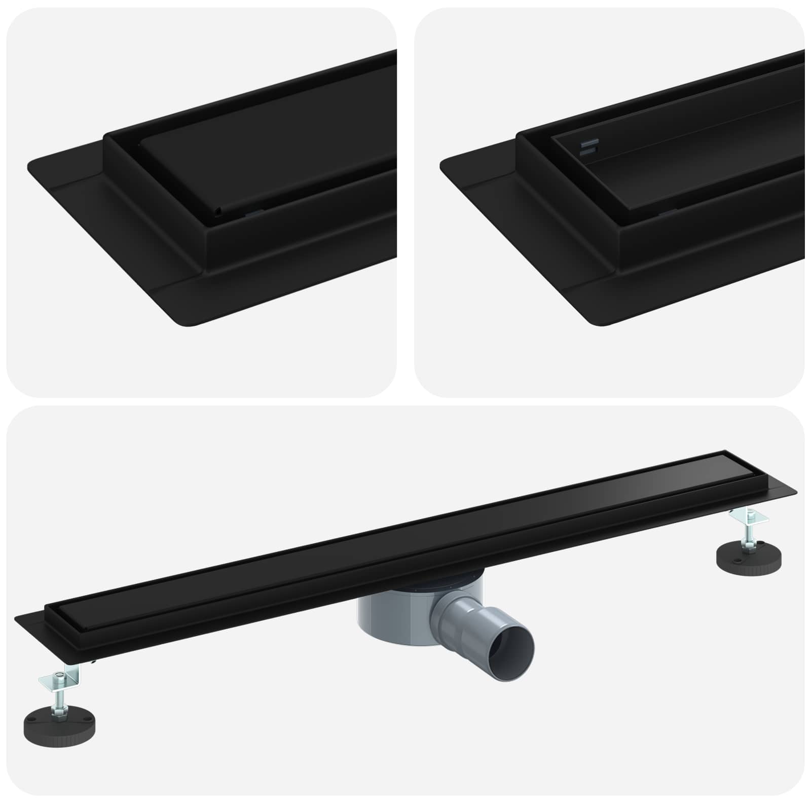vidaXL Odpływ prysznicowy 2 w 1 z syfonem 360° Czarny 70 cm